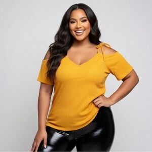 Torrid Women’s Mustard Yellow Cold Shoulder Ribbed Top - Size 3X